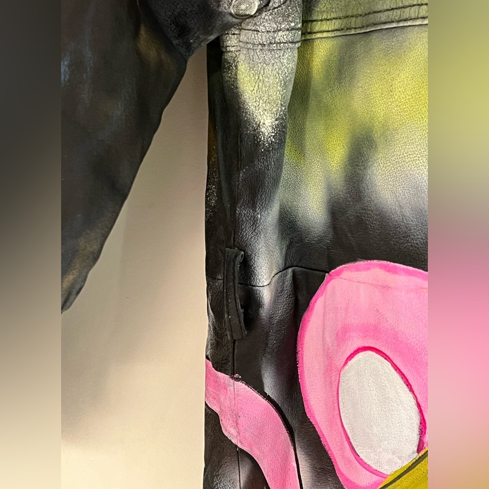 Custom Hand Painted Pink Panther Leather Trench Coat - Picture 7 of 12